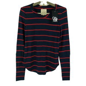 NWT Chaser Anthropologie Blue & Red Striped Long Sleeve Shirt Womens XS